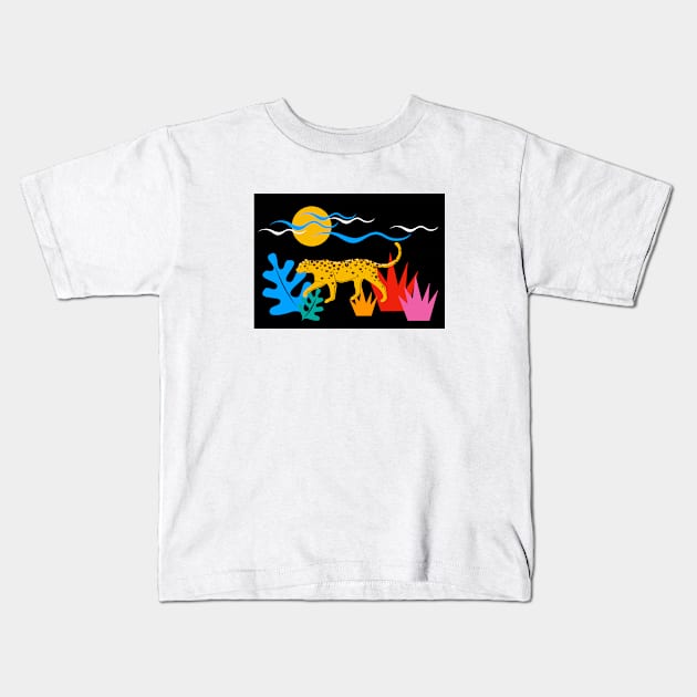 Walking Leopard Illustration ( black background ) Kids T-Shirt by AdamRegester